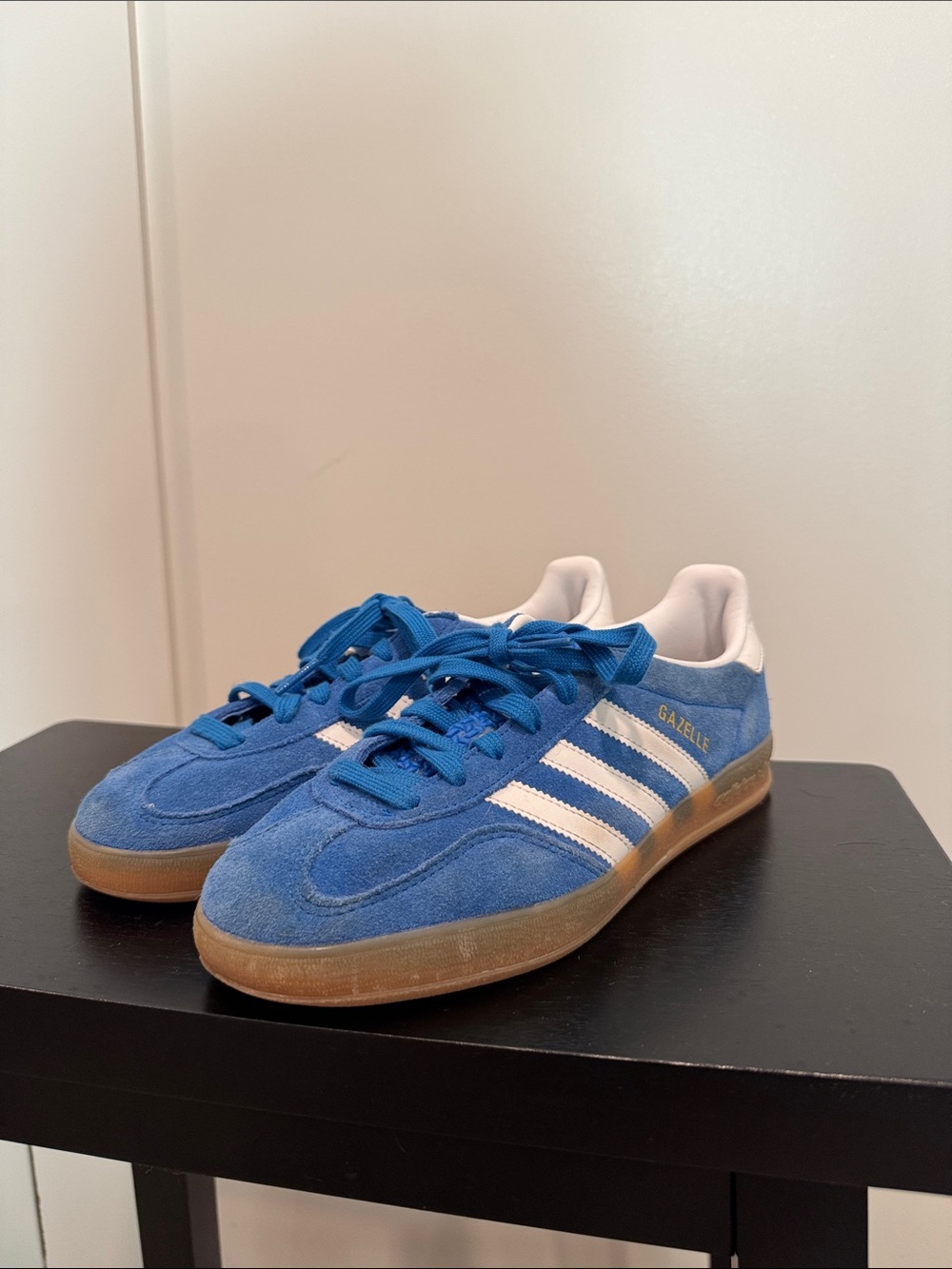 adidas Blue Suede Gazelle Sneakers with White Stripes